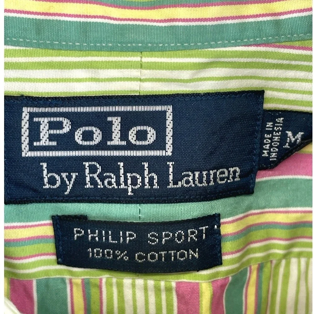Polo Ralph Lauren Philip Sport Button Down Shirt Mens M Green Striped Preppy